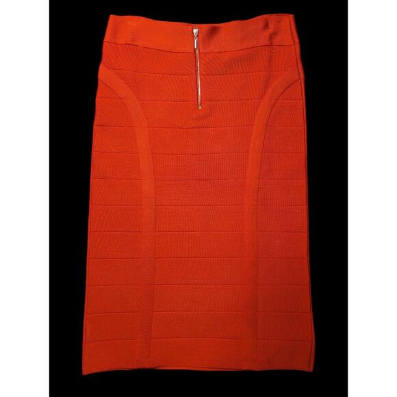 NWT Bebe Womens L Bandage Pencil Skirt High Rise Knit Coral Red Orange Bodycon - Picture 2 of 9